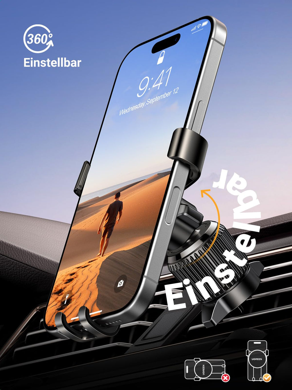 UGREEN Handyhalterung Auto [Upgrade Bombenfest Lüftungshaken] Smartphone Halterung für Lüftungsschlitze, kompatibel mit iPhone 17 16 15 14 13 Pro Max, Galaxy S23 S22 S21, Mate 60 Pro usw.(Schwarz)
