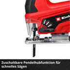 Einhell Akku-Stichsäge TC-JS 18 Li Power X-Change (Li-Ion, 18V, 20 mm Hubhöhe, max. 45° Schrägschnitte, Pendelhubfunktion, werkzeuglose Sägeblattaufnahme, inkl. Sägeblatt, ohne Akku und Ladegerät)
