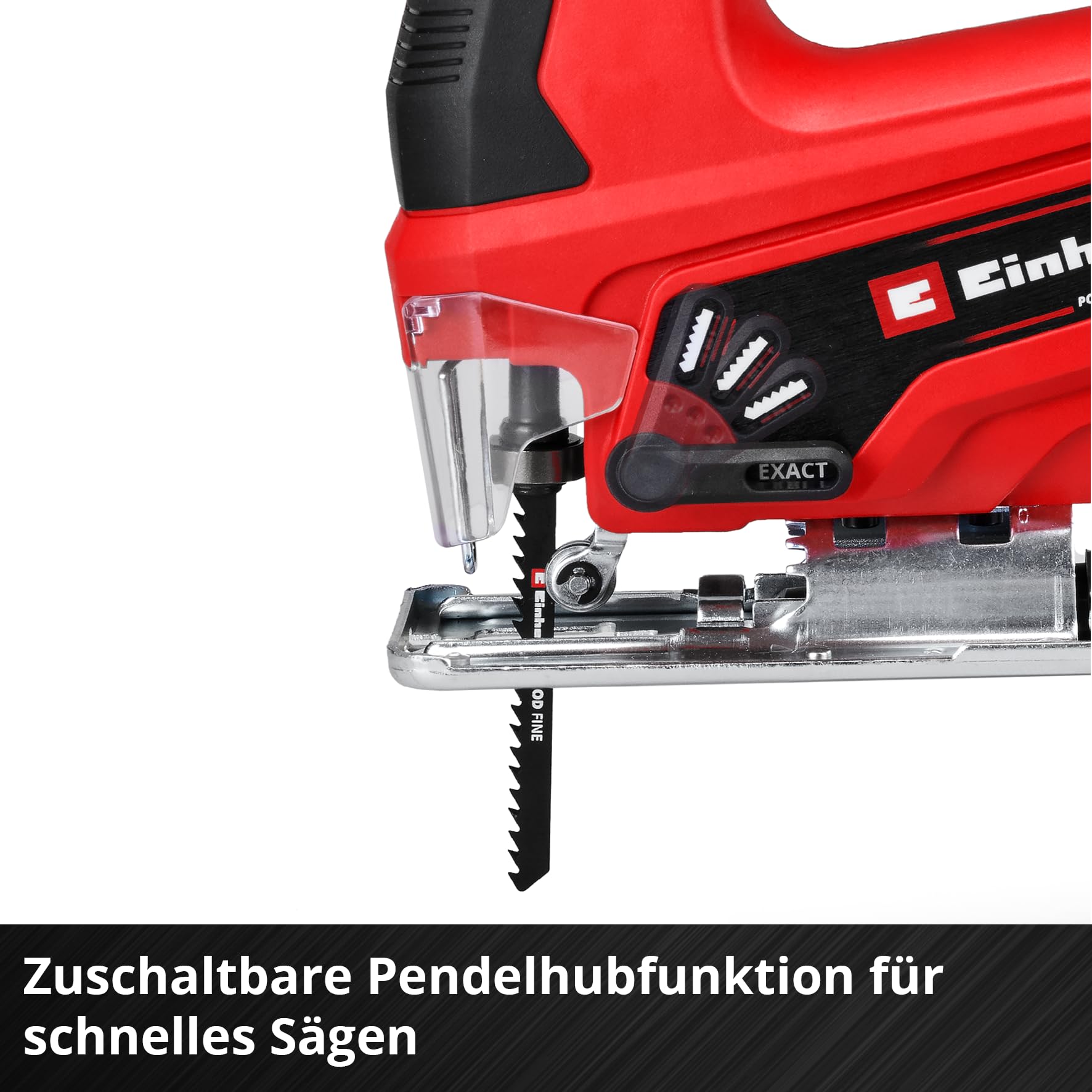 Einhell Akku-Stichsäge TC-JS 18 Li Power X-Change (Li-Ion, 18V, 20 mm Hubhöhe, max. 45° Schrägschnitte, Pendelhubfunktion, werkzeuglose Sägeblattaufnahme, inkl. Sägeblatt, ohne Akku und Ladegerät)