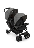 Graco Stadium Duo Geschwisterwagen, Zwillingswagen, 0-15 kg, auch mit Babyschale nutzbar, verstellbare Rückenlehnen, zusammenklappbar, freistehend, großer Staukorb, inkl. Snacktabletts, Titanium