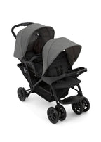 Graco Stadium Duo Geschwisterwagen, Zwillingswagen, 0-15 kg, auch mit Babyschale nutzbar, verstellbare Rückenlehnen, zusammenklappbar, freistehend, großer Staukorb, inkl. Snacktabletts, Titanium