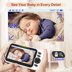Blemil Babyphone mit Kamera und Audio 30 Stunden wiederaufladbare Batterie, 5" großer Bildschirm, ferngesteuerte Schwenk-/Neige-/Zoom-Kamera, Zwei-Wege-Gespräch, Nachtsicht, kein WiFi