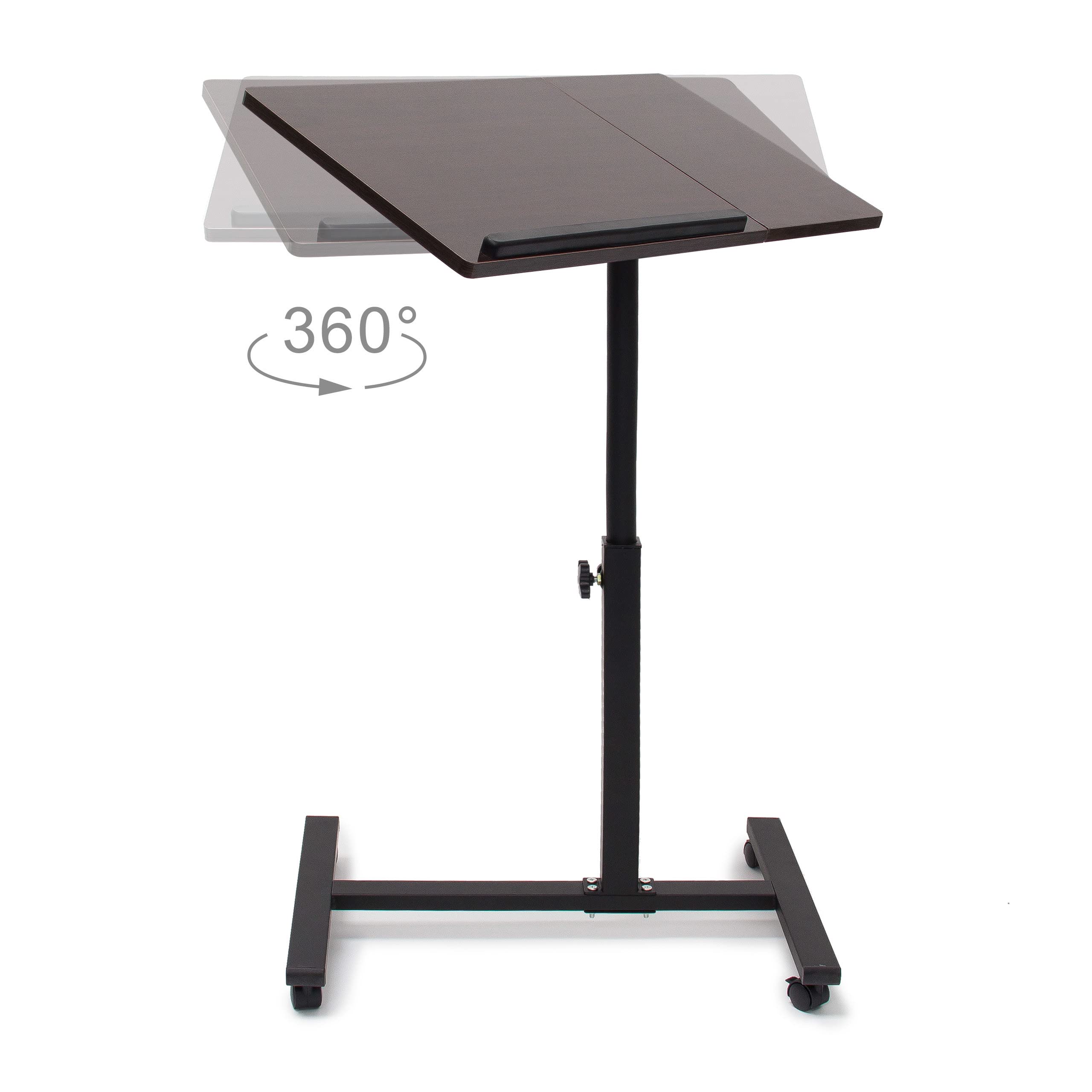 Relaxdays Laptoptisch höhenverstellbar, Laptopständer Holz, mit Rollen, drehbar, HxBxT: 95 x 60 x 40,5 cm, schwarz