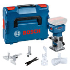Bosch Professional 18V System Akku-Kantenfräse GLF 18V-8 (Parallelanschl., Saugadapter Oberflächenfr. & Kantenfr., Rollenführung bündiges Schneiden, 8mm-Spannz., Spannschl., L-BOXX, o. Akku/Ladeger.)