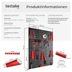 tectake® Werkzeug Lochwand aus Metall, 240 x 60 x 2 cm, Werkzeugwand Lochplatte, inkl. Werkzeughalter Set Haken und Halterungen, Wandregal Regalsystem für Werkbank, Garage, Werkstatteinrichtung - 6tlg