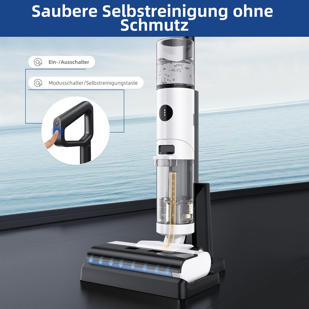 JONR ED12 Nass Trockensauger Akku, Selbstreinigung, Saug Wisch Staubsauger, Saugwischer Kabellos, Kantenreinigungsbürste 6mm, 850mL Wassertank, Anti-Verwirrungs-Haar für Harte Boden, Tierhaare