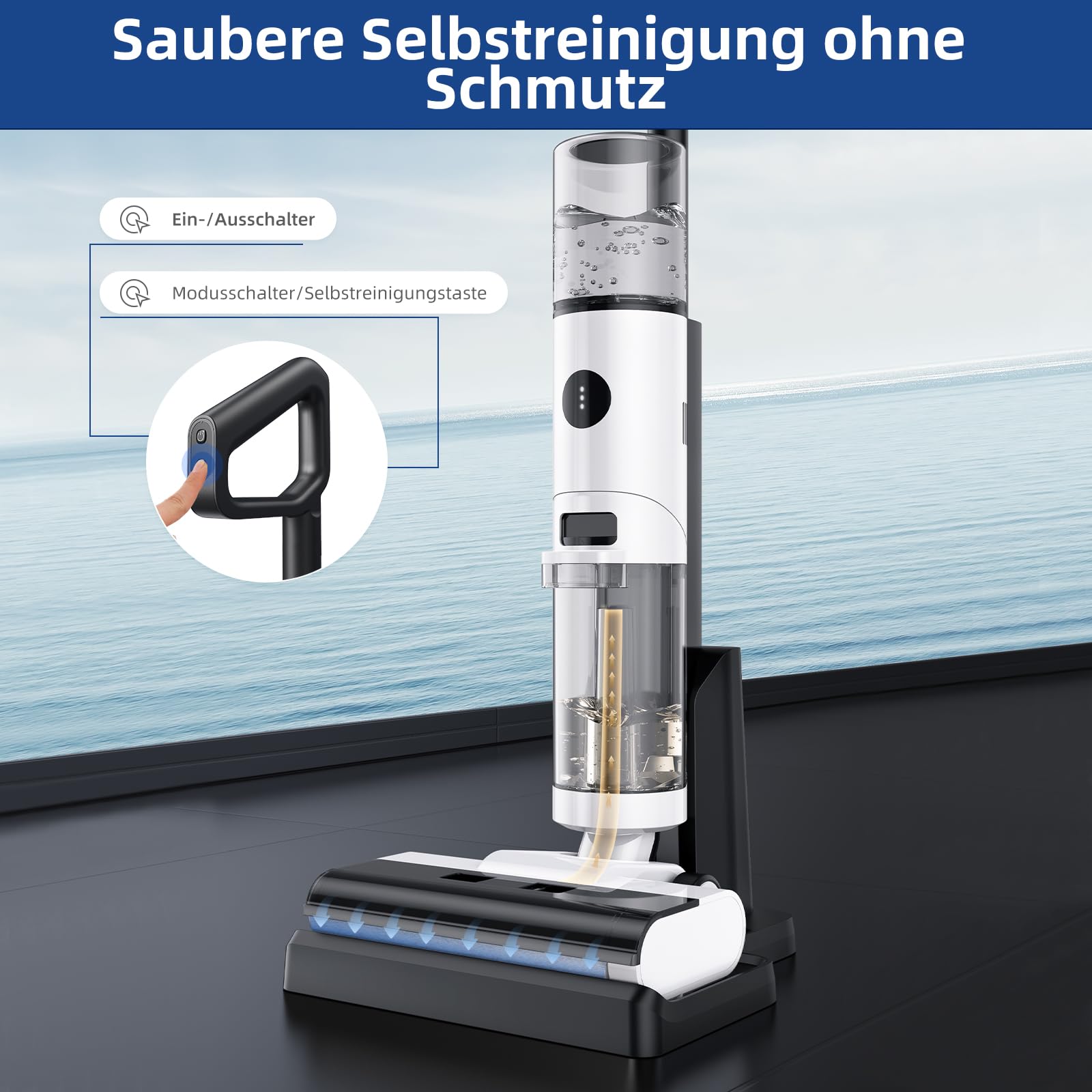 JONR ED12 Nass Trockensauger Akku, Selbstreinigung, Saug Wisch Staubsauger, Saugwischer Kabellos, Kantenreinigungsbürste 6mm, 850mL Wassertank, Anti-Verwirrungs-Haar für Harte Boden, Tierhaare