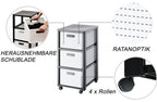 Rotho Country Rollcontainer mit 3 Schubladen in Rattan-Optik, Kunststoff (PP) BPA-frei, weiss, 3 x A4/18l (37.5 x 32.5 x 71.2 cm)