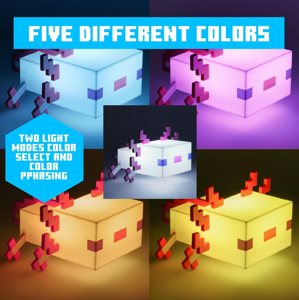 Minecraft Axolotl Lampe - Offiziell lizenziert, Fünf Farbmodi, Minecraft-Lampe für Gaming-Schreibtisch oder Nachttisch, Schlafzimmerdeko, Pink