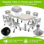 MAMIZO Kindertisch Packung mit 6 Stühlen, Kindertischgruppe Höhenverstellbar, Kinder Tisch Stuhl Set für Kindergarten und Kinderzimmer, Plastik Kindermöbel, Sitzgruppe Jungen Mädchen ab 2 Jahre, Grau
