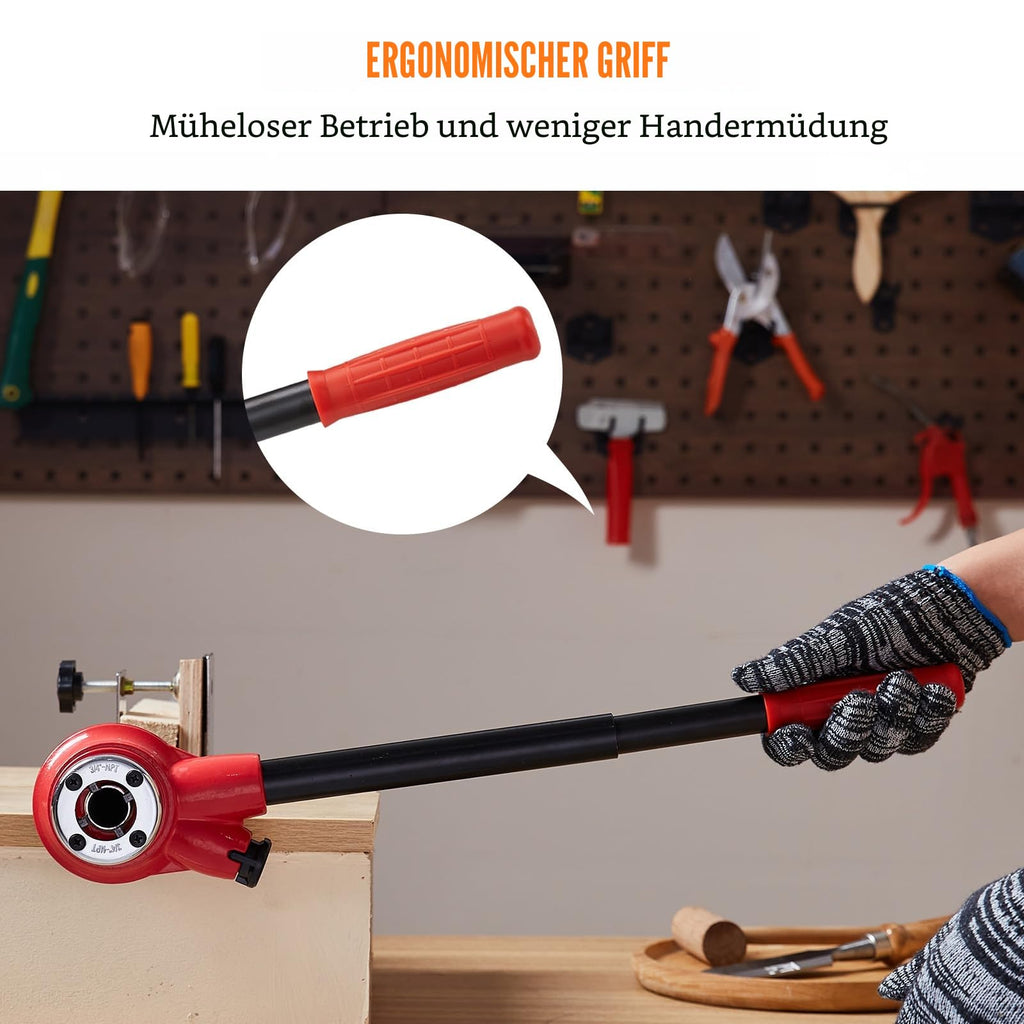 VEVOR 6-tlg. Set Gewindeschneidkluppe Rohrgewindeschneidsatz Kluppe Gewindeschneider 1/4 Zoll NPT – 1-1/4 Zoll NPT im Koffer 9SICR-Schneidkopf Ideal für Baugewerbe Sanitärindustrie usw.