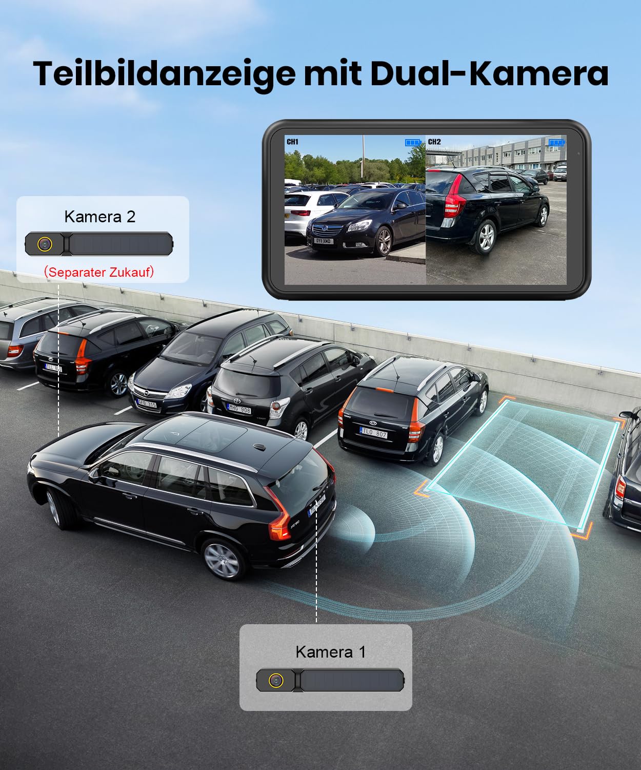 Foxpark Solar Rückfahrkamera Kabellos:Zwei-Minuten-Schnellinstallation & HD 1080P mit 5 Zoll Monitor, Leistungsstarke Nachtsicht, IP69K Auto Wasserdicht Rückfahrkamera Funk Set für Wohnmobil, LKW