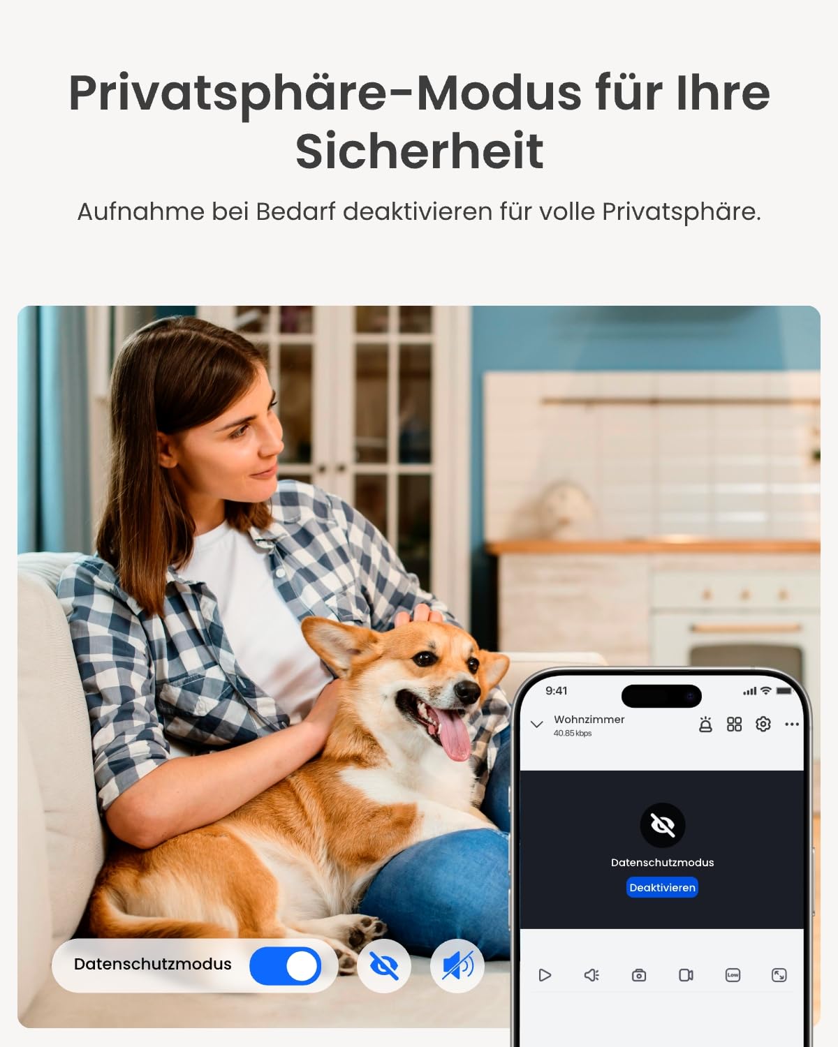 Reolink 2K Überwachungskamera Innen, 360°-Ansicht Indoor Kamera WLAN mit Auto-Tracking, Baby Monitor mit Personen-/Tier-/Weinen-Erkennung, 2,4 GHz Wi-Fi, Privatmodus, 2-Wege-Audio, E1 4MP