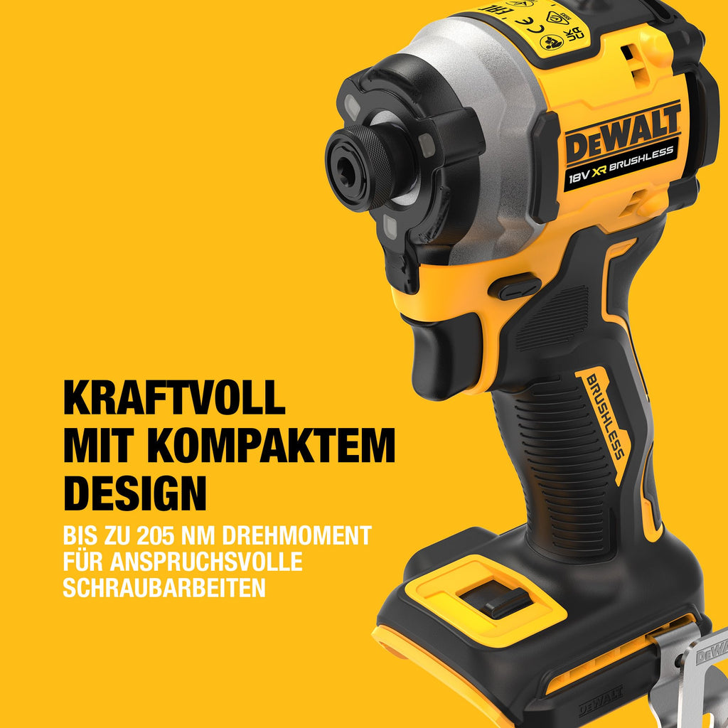 DEWALT 18 Volt Akku-Schlagschrauber (1/4“) (bürstenloser Motor, für schwere Schraubarbeiten, Dreh- und Schlagzahl sowie Drehmoment über 3 Stufen einstellbar, ohne Akku und Ladegerät), DCF850N-XJ