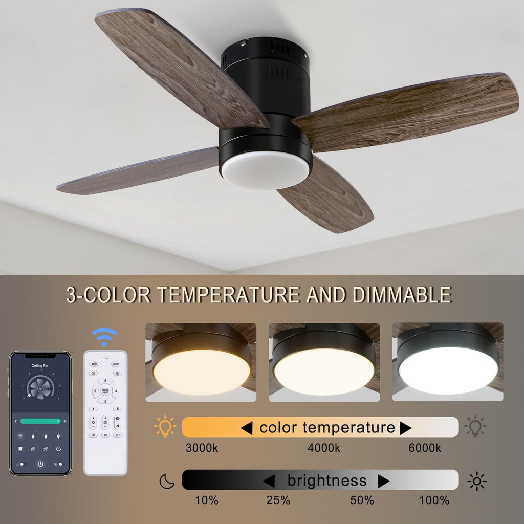 Ohniyou Deckenventilator mit Beleuchtung und Fernbedienung - 96,5 cm(38 Zoll) Deckenventilator mit Licht und App-Steuerung Leise, Dimmbar, für Schlafzimmer Terrasse, Innen-/Außenbereich