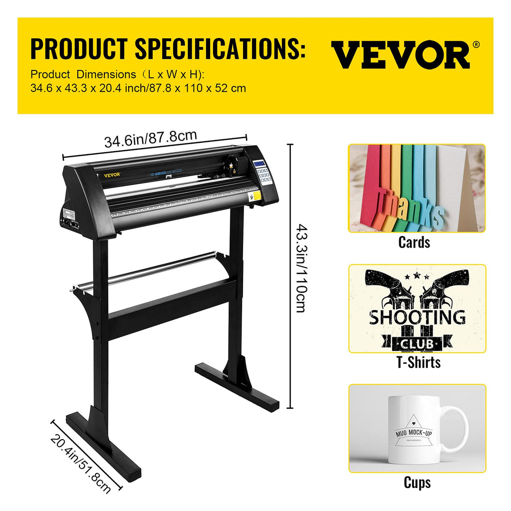 VEVOR Vinyl Schneidplotter 720mm Profi Plotter Schwarz Vinylschneider 3 Klingen Plotter Drucker 220V Viny Folienplotter mit Signmaster Software Cutter Plotter mit Ständer für Schilder Papierzufuhr