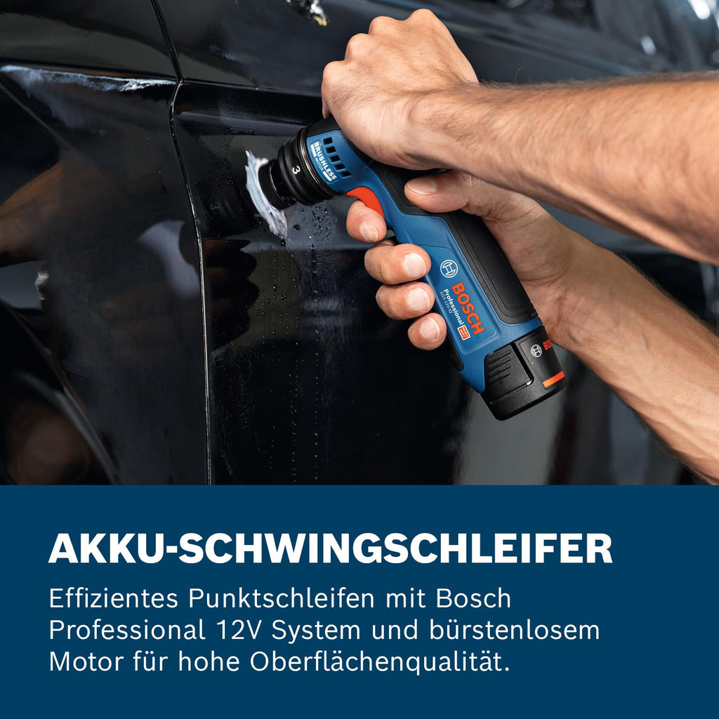 Bosch Professional 12V System Akku-Schwingschleifer GSS 12V-32 (inkl. montiertem 32 mm Klett-Schleifteller, 32 mm selbstklebender Schleifteller)