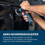 Bosch Professional 12V System Akku-Schwingschleifer GSS 12V-32 (inkl. montiertem 32 mm Klett-Schleifteller, 32 mm selbstklebender Schleifteller)