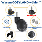 COSYLAND Bürostuhl Rollen 5er-Set 10x22 mm, Gummi Ersatzrollen für Bürostühle, leise Stuhlrollen für Parkett, Teppich & Hartboden (Nur für 1-KEA geeignet)