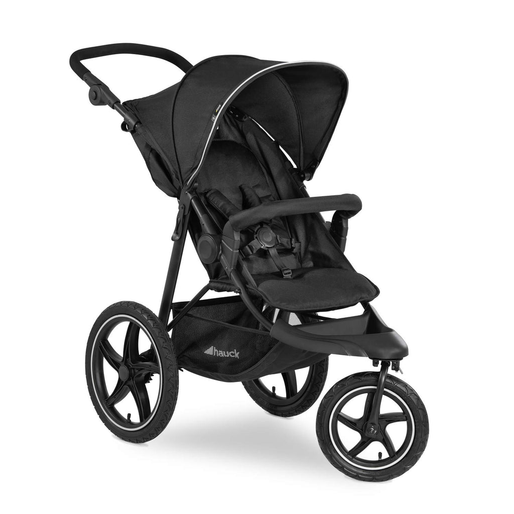 hauck Runner 2, Schwarz - Robuster Dreirad Buggy mit XL Lufträdern, Federung, UV Schutz 50+, XL Netzfenster, Verstellbarer Schieber, mit Liegefunktion für Kinder ab Geburt bis 22 kg, Faltbar