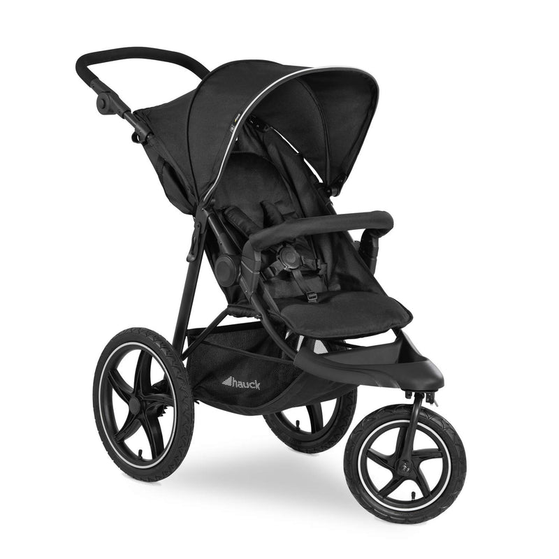 hauck Runner 2, Schwarz - Robuster Dreirad Buggy mit XL Lufträdern, Federung, UV Schutz 50+, XL Netzfenster, Verstellbarer Schieber, mit Liegefunktion für Kinder ab Geburt bis 22 kg, Faltbar