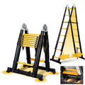 Joparri Teleskopleiter Klappleiter Aluminium 5M Ausziehbare Leiter, Rutschfester Aluleiter Stehleiter Mehrzweckleiter Aluminiumleiter Ausziehleiter 150 kg Belastbarkeit, Schwarz Gelb