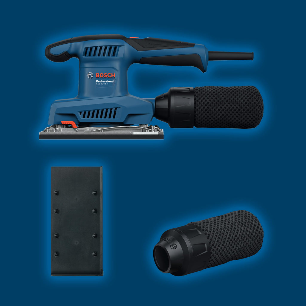 Bosch Professional kabelgebundener Schwingschleifer GSS 20-18 A (inkl. Staubbeutel, Schleifplatte)