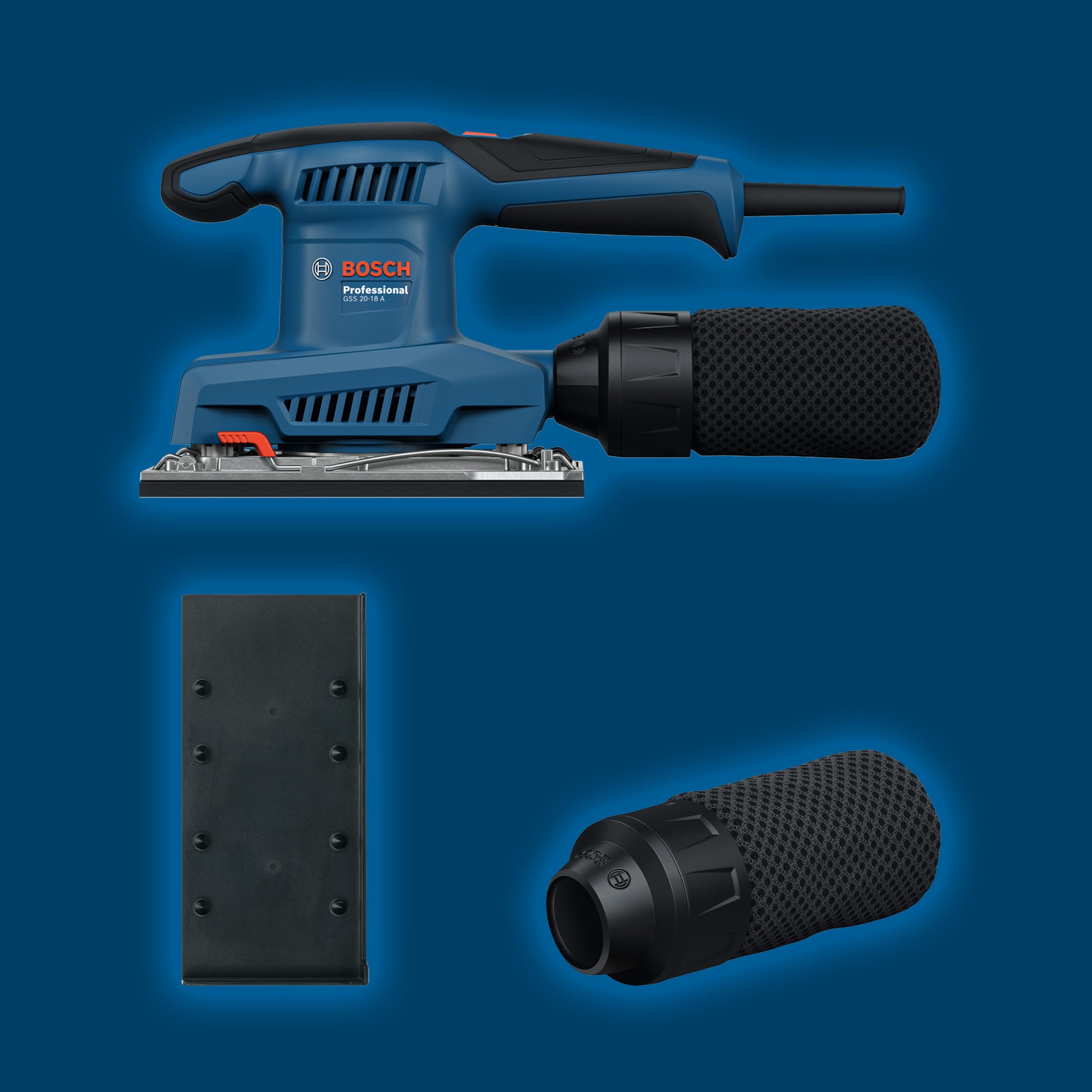 Bosch Professional kabelgebundener Schwingschleifer GSS 20-18 A (inkl. Staubbeutel, Schleifplatte)