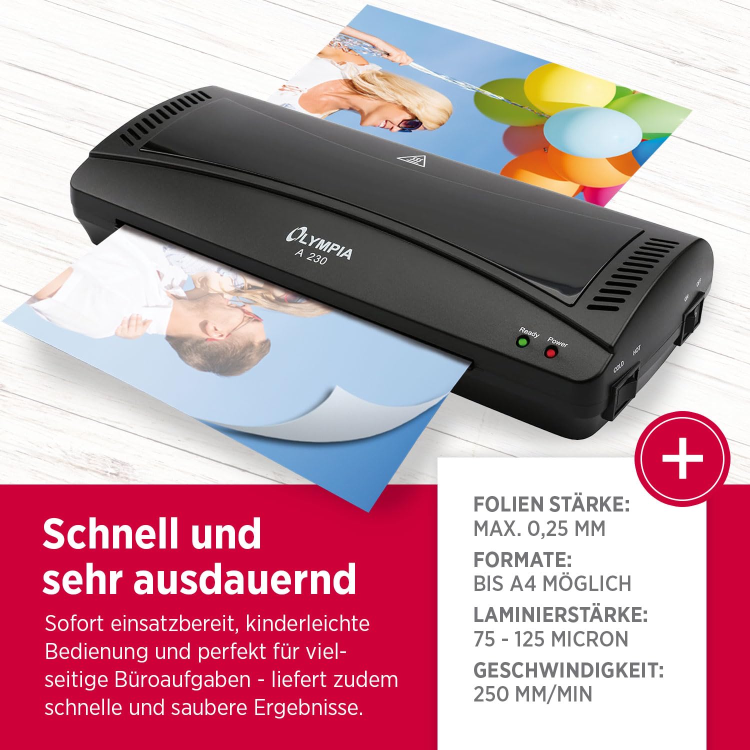 Olympia A 230 Laminierset 4-in-1 | Heiß- und Kaltlaminierung | Laminiergerät mit Eckenrunder, Papierschneider & Laminierfolien | Blasenfreies Laminieren | Überhitzungsschutz | Laminiergerät A4