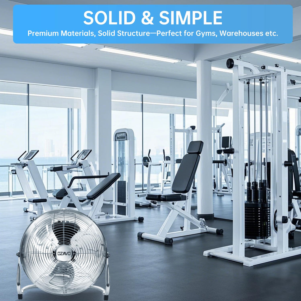 OZAVO Standventilator, Windmaschine ⌀45 cm mit 3 Laufgeschwindigkeiten, Bodenventilator Power, Tischventilator Metall, Luftkühler, verstellbare Neigungswinkel, 80 W