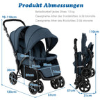 COSTWAY Geschwisterwagen klappbar, Zwillingswagen mit verstellbarer Rückenlehne & Verdeck, Reisebuggy mit Liegefunktion, Zwillingsbuggy Kinderwagen für Baby ab 6 Monate, 30 kg Belastbar (Blau)