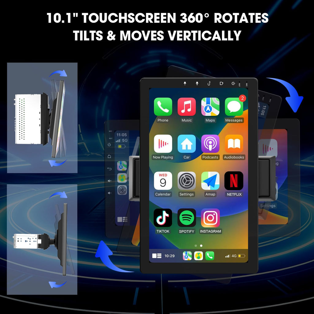 Haudio 1Din Autoradio, mit 10.1 Zoll drehbar Bildschirm,Kompatibel mit Wireless Apple CarPlay und Android Auto,Car Play IPS Touch Screen,1080P-Rückfahrkamera,Bluetooth 5.0,GPS-Navigation,FM