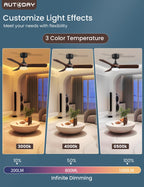 AUTODAY Holz Deckenventilator mit Beleuchtung,leiser Gleichstrommotor,90 cm deckenventilator outdoor,3 hölzern Flügel,dimmbarem LED 24W,Fernbedienung mit Memory-Funktion,6 Geschwindigkeiten,Timer