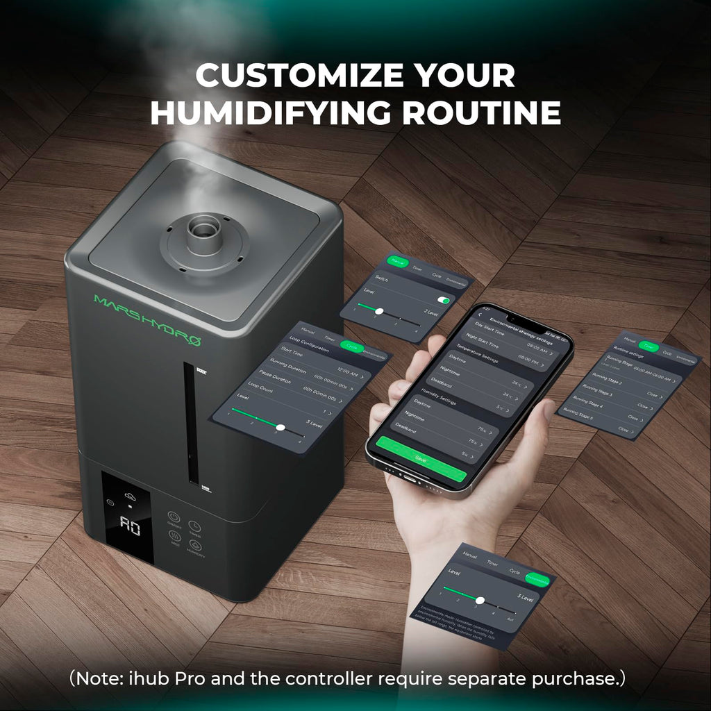 MARS HYDRO New Plant Humidifier 6L,with Adjustable Humidity,Timer Function,Ultrasonic Precise and Silent Operation,No-Leak Seal for Grow Tent,Indoor Planting,Greenhouse