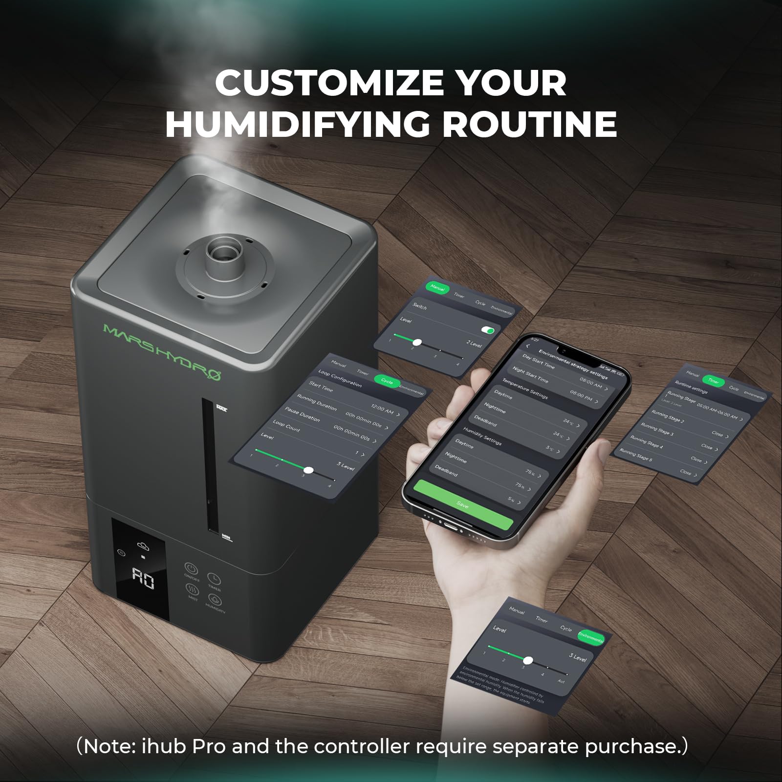 MARS HYDRO New Plant Humidifier 6L,with Adjustable Humidity,Timer Function,Ultrasonic Precise and Silent Operation,No-Leak Seal for Grow Tent,Indoor Planting,Greenhouse