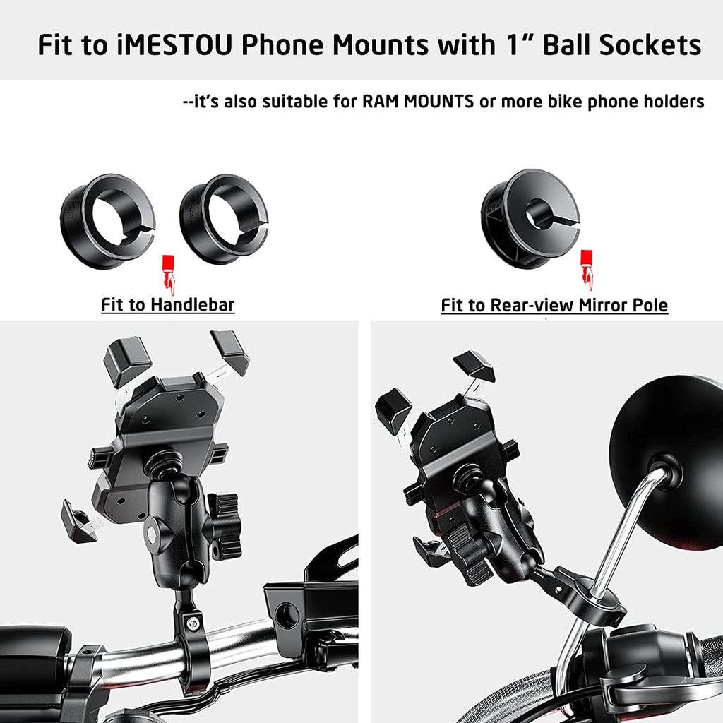 iMESTOU 2 x Aluminium-Kugelbasis für Lenkerhalterungen, kompatibel mit Ram/iMESTOU Handyhalterungen mit 2,5 cm Kugelbuchsen
