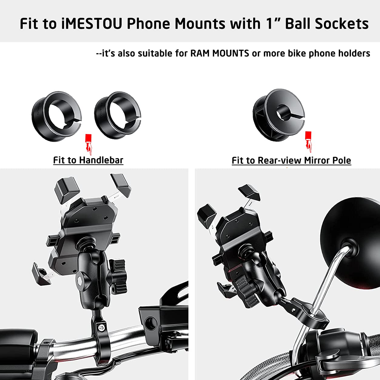 iMESTOU 2 x Aluminium-Kugelbasis für Lenkerhalterungen, kompatibel mit Ram/iMESTOU Handyhalterungen mit 2,5 cm Kugelbuchsen