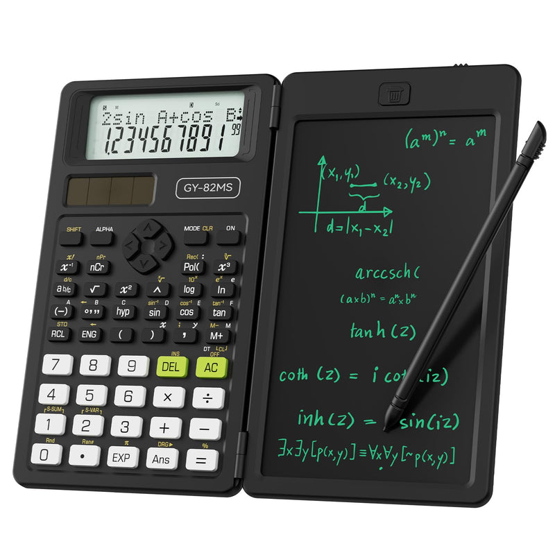 NEWYES Wissenschaftlicher Taschenrechner, 82MS Ingenieurrechner mit Schreibtablett und Stift, 240 Funktionen, 2-zeiliges Display, Mittel- und Oberschulbedarf, Schwarz