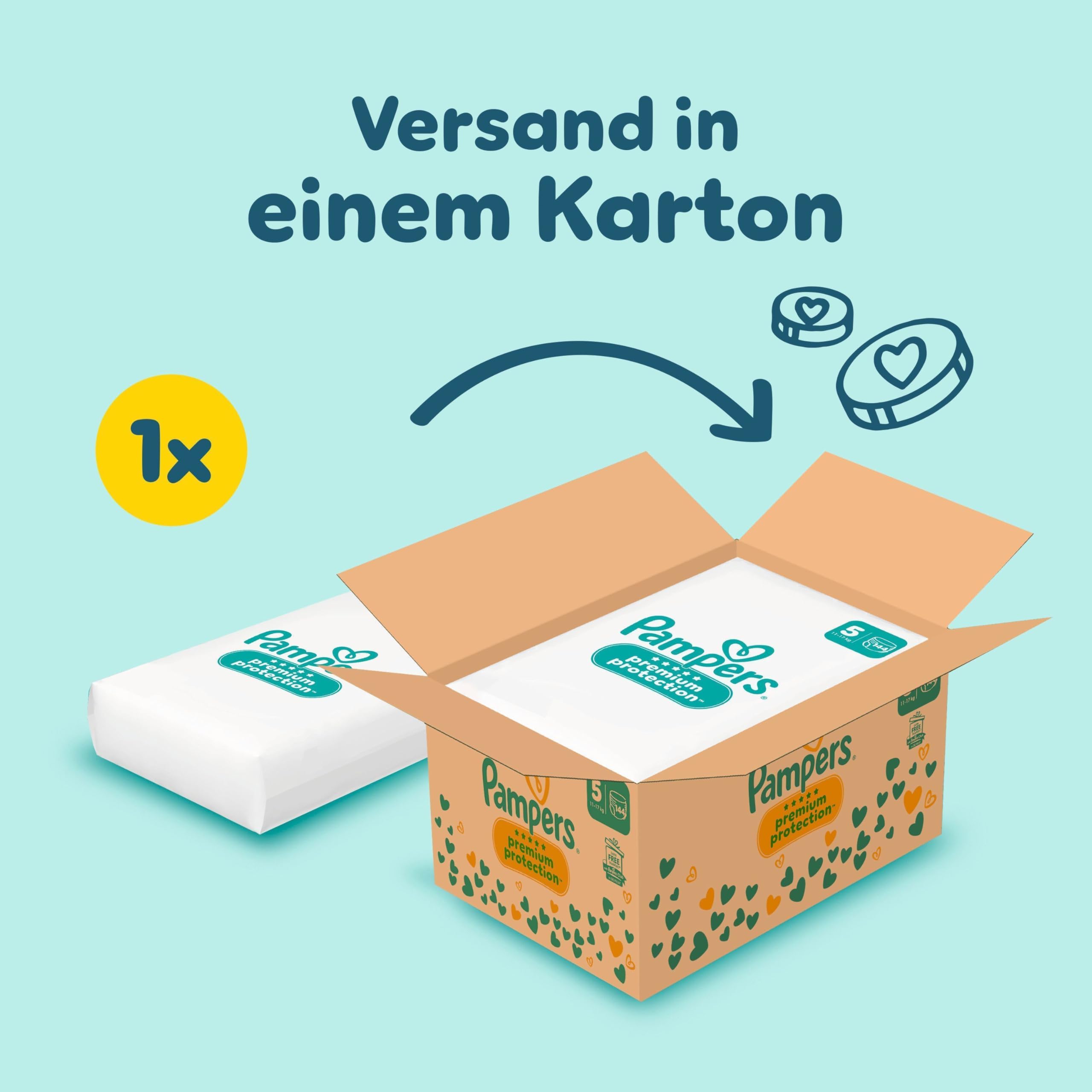 Pampers Premium Protection Pants Größe 5, 144 Windeln, 11kg-17kg, Mit 360° Passform und 2x breiteren Bündchen als vorher für unseren besten Komfort & Schutz