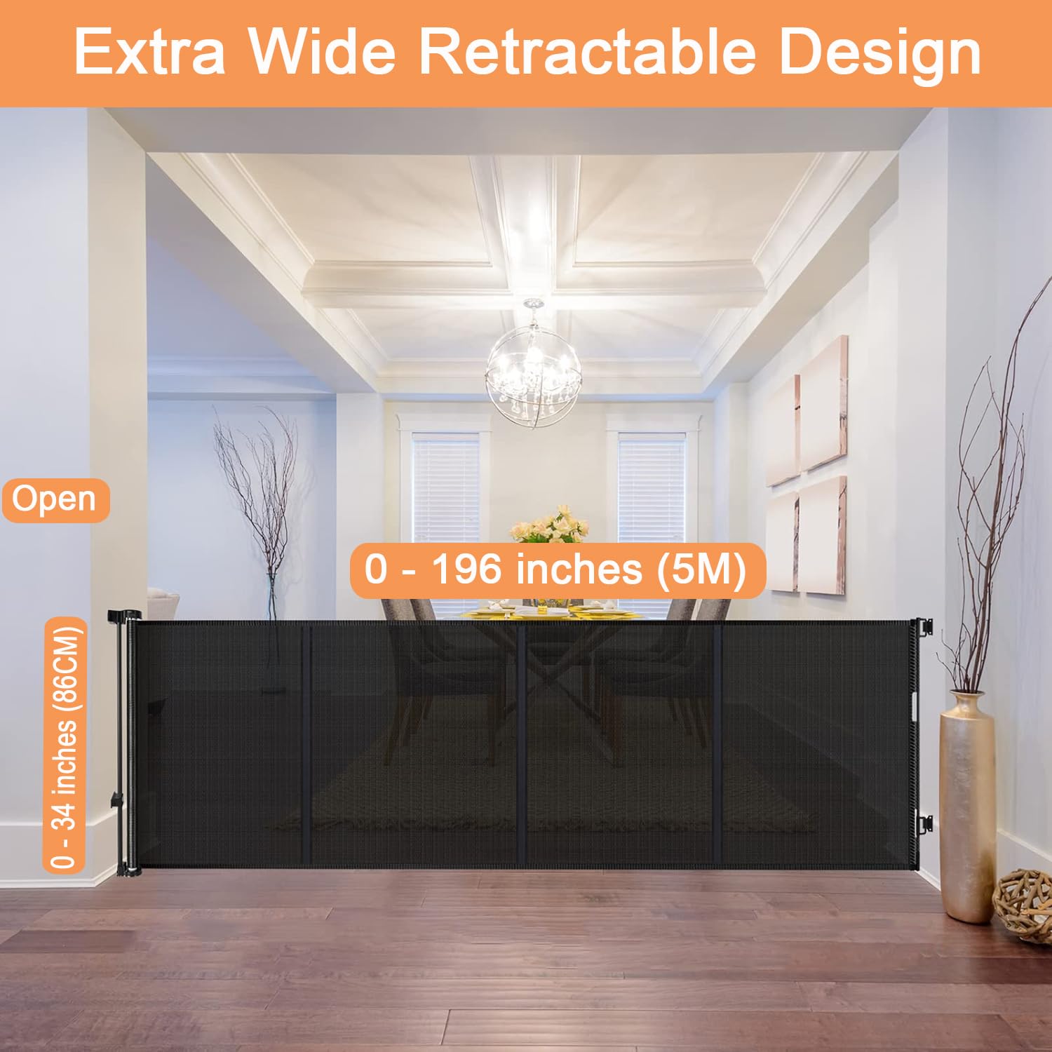 Treppenschutzgitter Türschutzgitter Ausziehbar 0-500 cm,Baby Absperrgitter Schutzgitter Treppe für Kinder,Katzen und Hunde,Geeignet für Innen Außenbereich (500cm/grau)