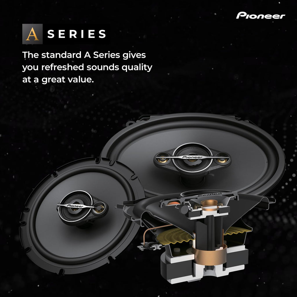 PIONEER TS-A1371F 13 cm 3-Weg-Koaxial-Lautsprecher Set mit 2 Lautsprechern (je 300 W max., 50 W Sinus), kraftvoller Klang, hoher Wirkungsgrad, 54 mm Einbautiefe, 121 mm Einbauausschnitt, mit Gitter