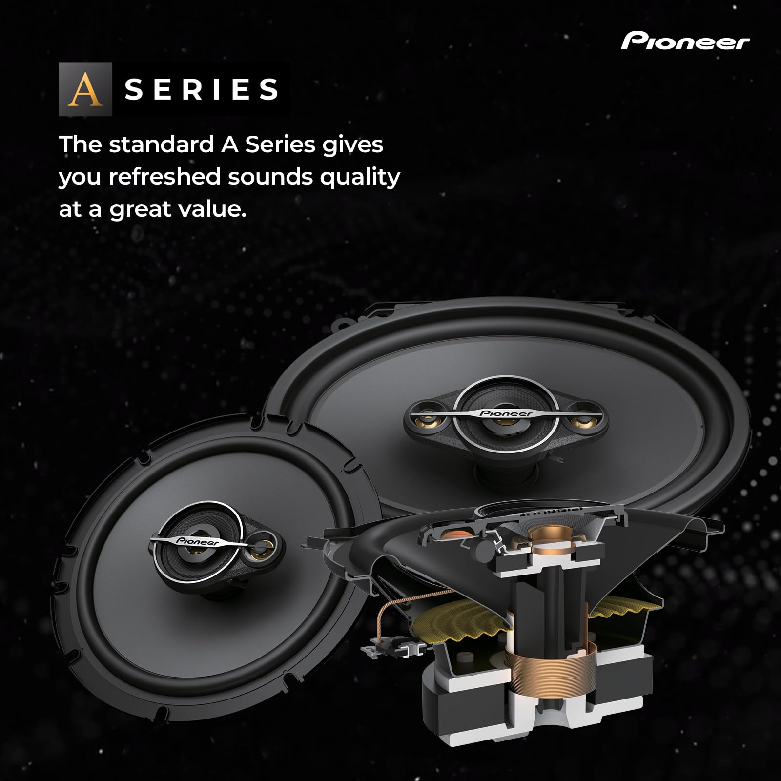 PIONEER TS-A1371F 13 cm 3-Weg-Koaxial-Lautsprecher Set mit 2 Lautsprechern (je 300 W max., 50 W Sinus), kraftvoller Klang, hoher Wirkungsgrad, 54 mm Einbautiefe, 121 mm Einbauausschnitt, mit Gitter