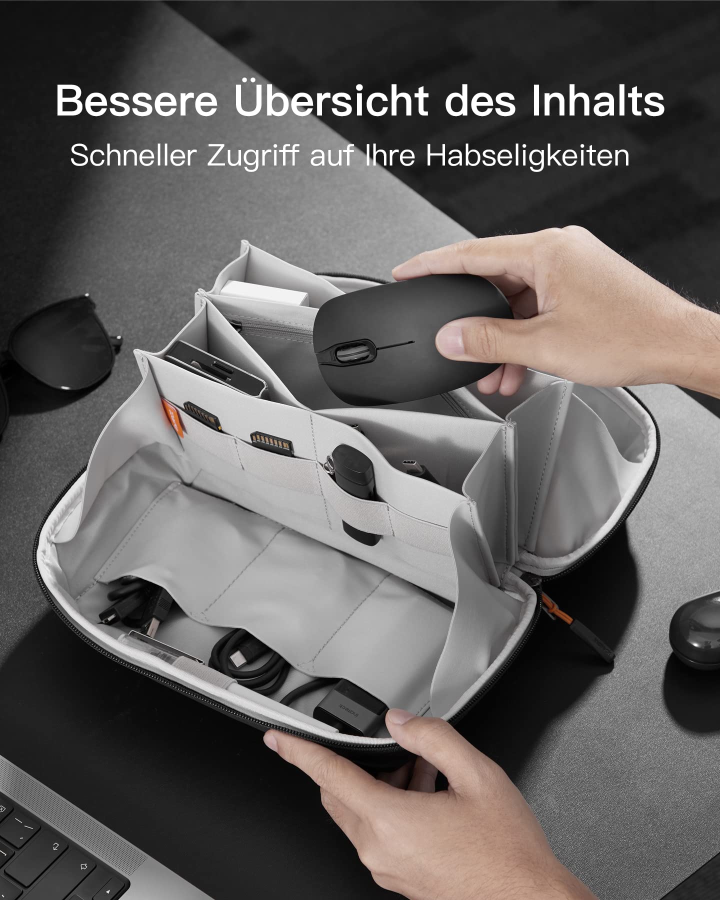 Inateck Elektronik Case, Spritzwassergeschützte Zubehörtasche, USB Kabel Gadget Organizer Tasche, Reisefreundlich