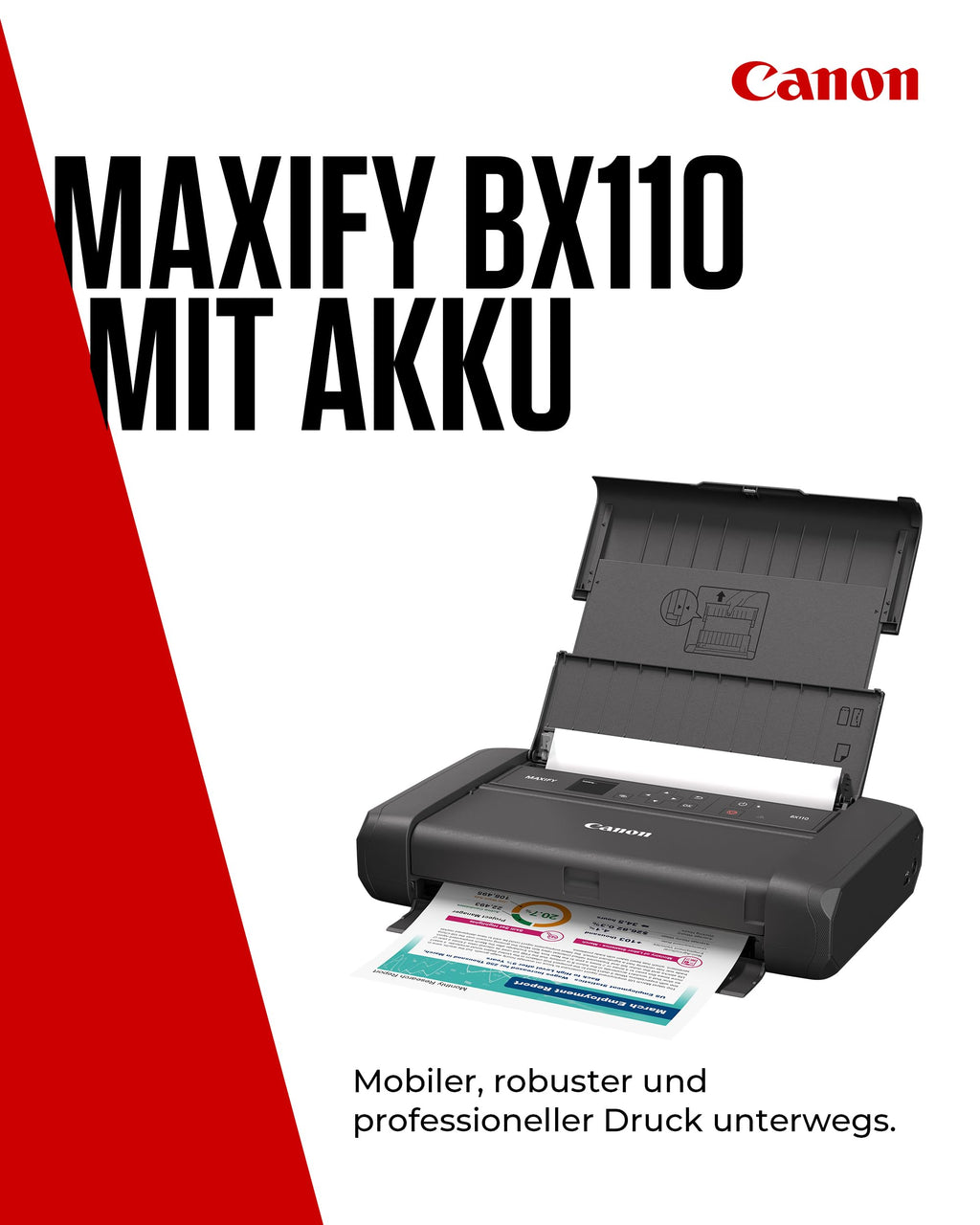 Canon MAXIFY BX110 Mobiler Drucker – WLAN-Drucker mit wiederaufladbarem Akku, druckt bis A4 | Perfekt für Home-Office & unterwegs! Drucke kabellos von Laptop, PC, Smartphone Print App