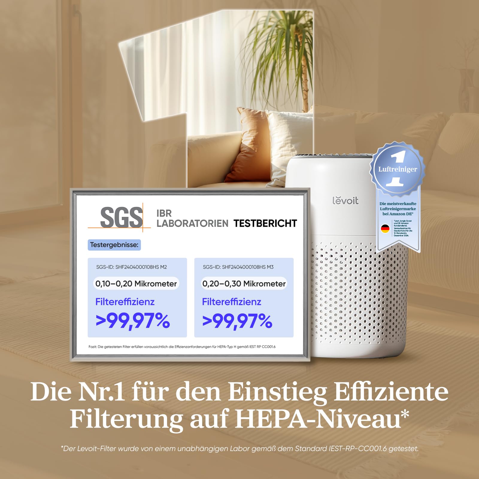 Levoit Luftreiniger Allergiker mit Aromatherapie, HEPA Luftfilter gegen Schimmel, Staub und Tierhaare bis zu 0,3 µm für Schlafzimmer, 7 Watt Energiesparend, 3 Geschwindigkeiten, Weiß
