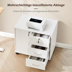 TUKAILAI Rollcontainer Abschließbar, Mobiler Aktenschrank mit 3 Schubladen und Schrankfach, 4 Rollen, Schubladenschrank für Büro und Home Office, Weiß