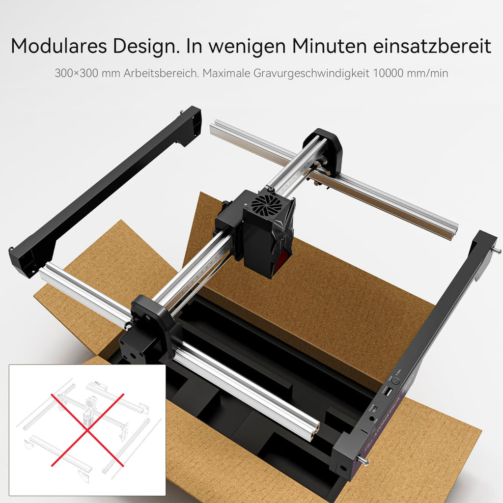 ATOMSTACK 12 W Laser graviermaschine, Gravurfläche 300 × 300 mm, Swift 12 W Serie Laserschneider, 0,01 mm hochpräzise Laser Cutter für Holz und Metall, dunkles Acryl, Leder (Schwarz, Swift-12W)