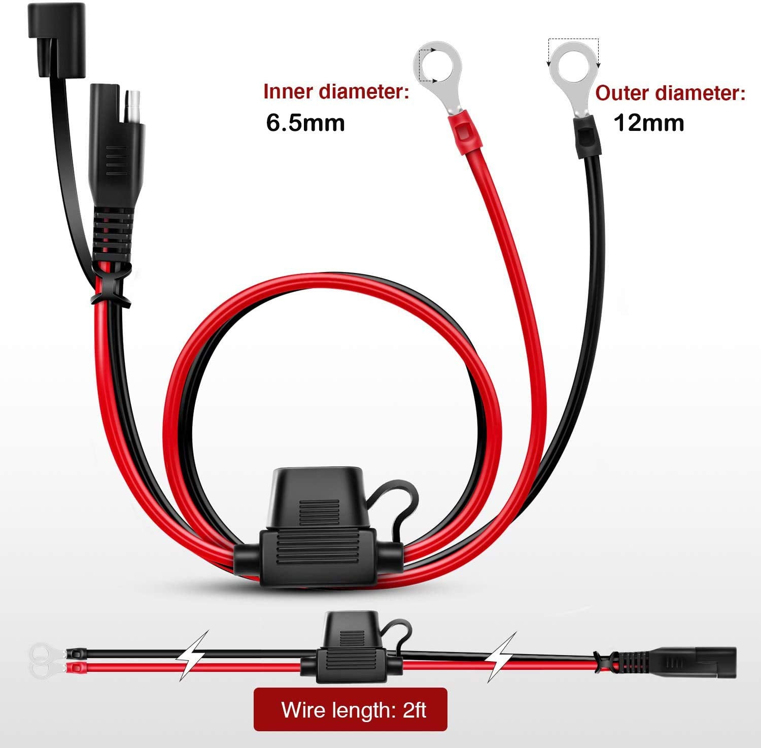 GTIWUNG 2 Stück 2ft SAE Anschluss Kabel mit 10A Sicherung Batterieladekabel für Auto Batterieladung