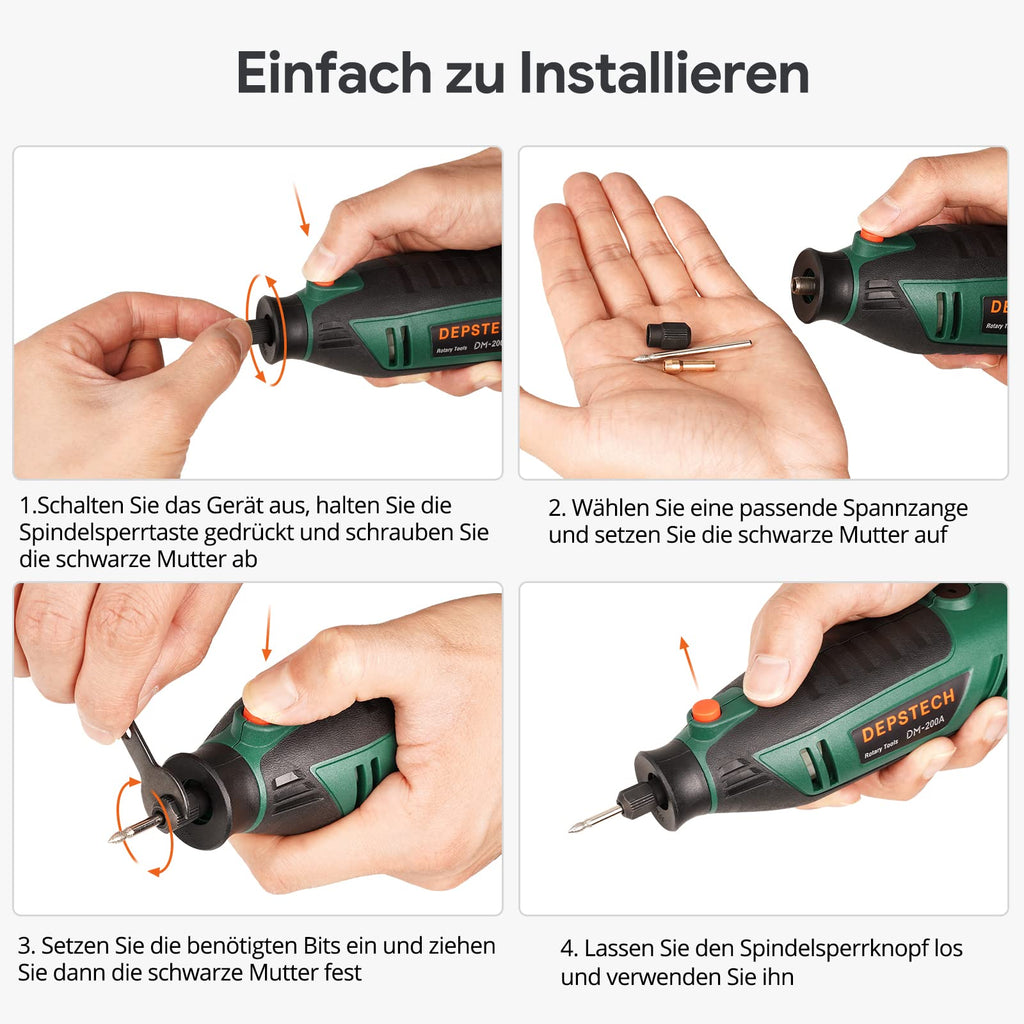 DEPSTECH Multifunktionswerkzeug 200W, Rotationswerkzeug Set mit 128 Zubehörteilen, 6 Variable Drehzahl 10.000-40.000 U/min zum Schneiden, Schleifen, Gravieren, Polieren, Schärfen, Reinigen, Schnitzen