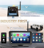 URVOLAX Rückfahrkamera Kabellos Funk: Tragbares 7 Zoll Apple CarPlay/Android Auto - 10.000mAh Akku Batterie mit Solar Nachtsicht Wasserdicht - für Wohnmobil Wohnwagen Anhänger LKW (69X Branchenneu)
